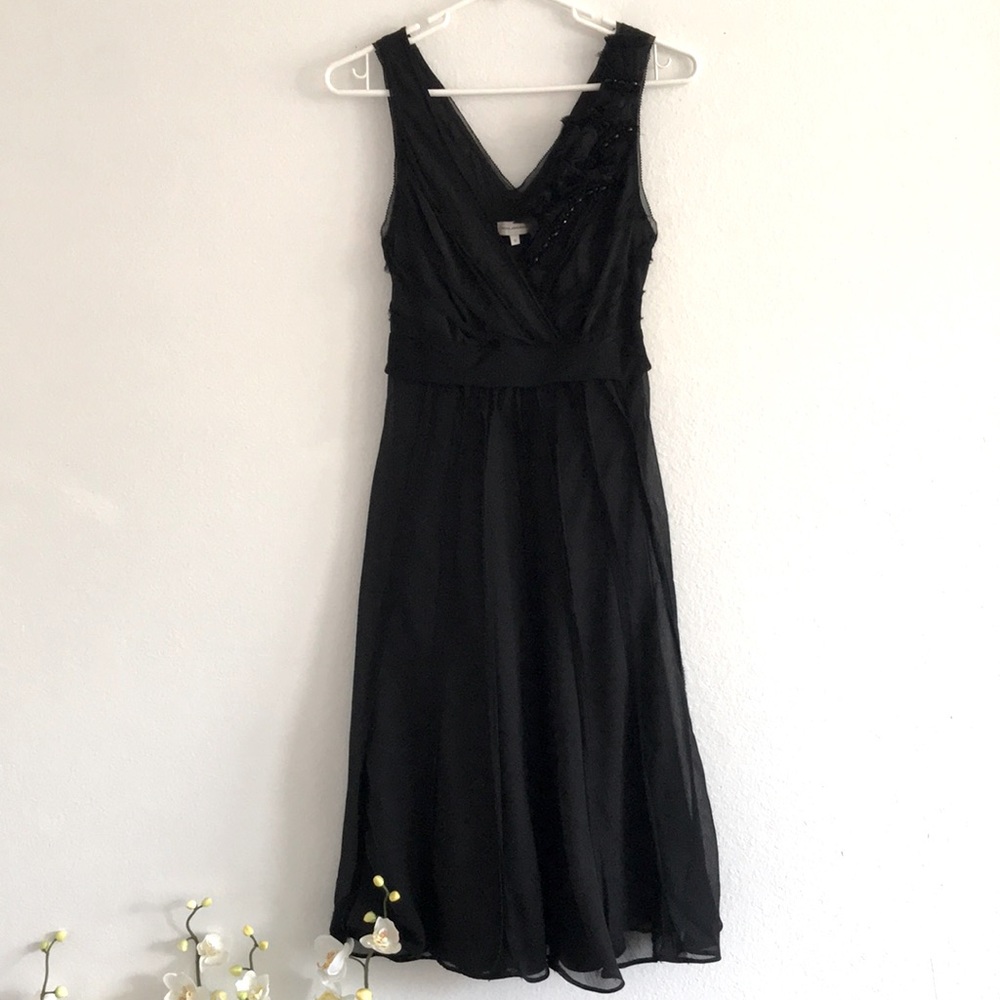 #58# Rocha.Johnrocha Black Belted V Neck Pleated Mid New Dress